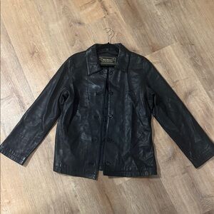 Classic Black Leather Button-Up Jacket - Brand Unspecified